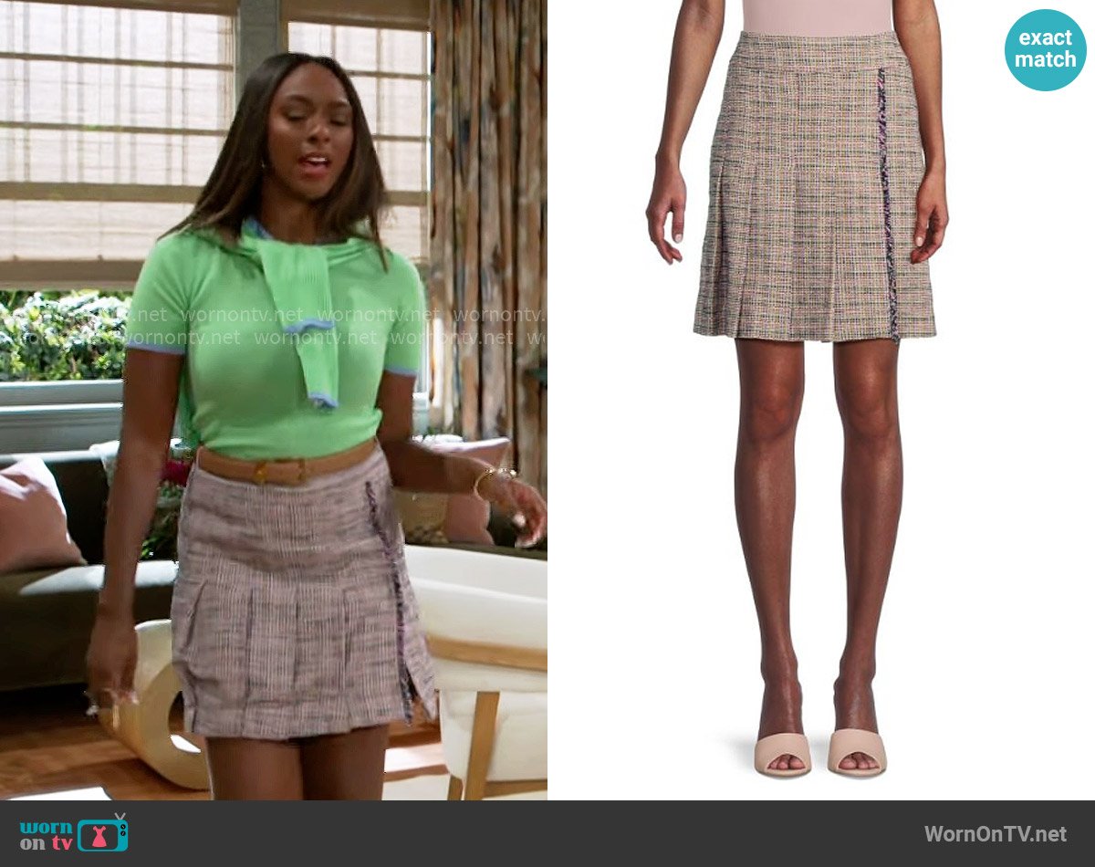 Akris Punto Tweed Knife Pleated Miniskirt worn by Laura Peterson (Destiny Love) on Beyond the Gates