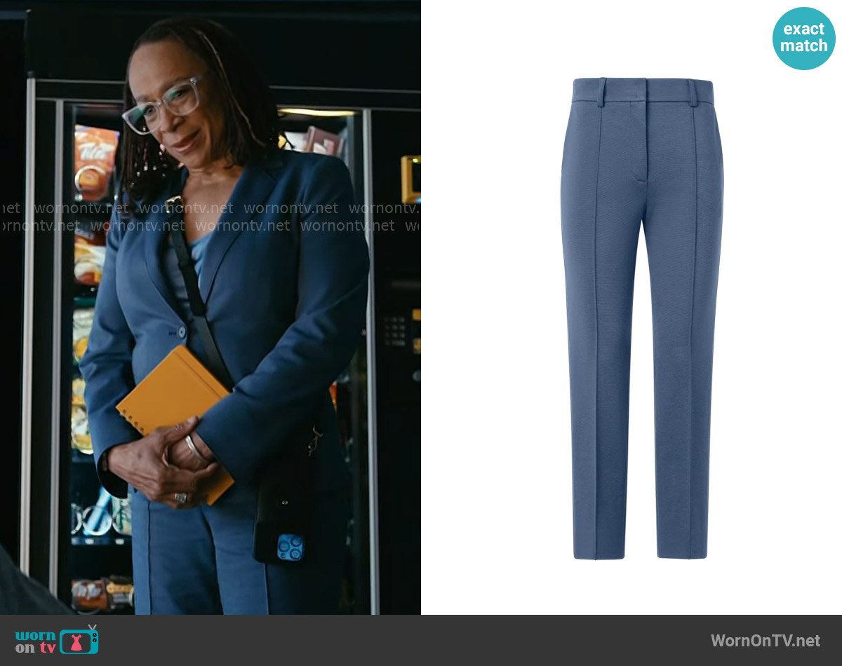 Akris Tapered Signature Jersey Pants in Granite Blue worn by Sharon Goodwin (S. Epatha Merkerson) on Chicago Med