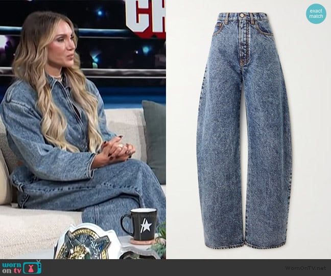 Alaia Acid-wash high-rise barrel-leg jeans worn by Charlotte Flair on Access Hollywood