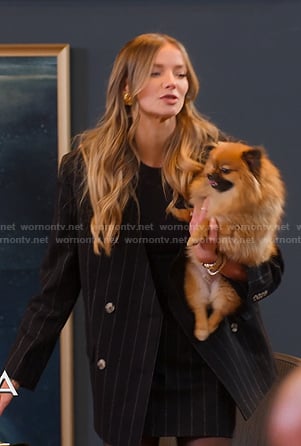 Alanna’s black pinstripe blazer and skirt on Selling Sunset