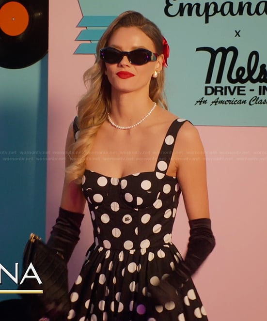 Alanna's black polka dot print dress on Selling Sunset