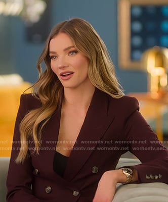 Alanna’s burgundy double breasted confessional blazer on Selling Sunset