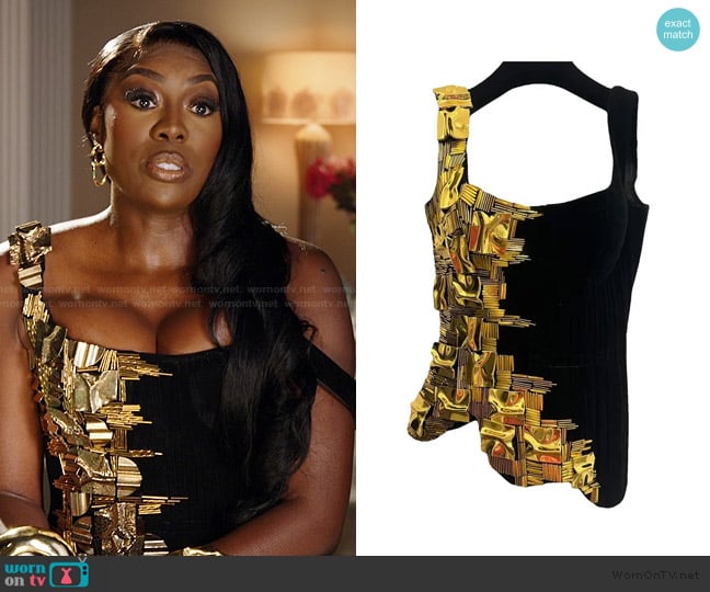 Albina Dyla Velvet corset worn by Wendy Osefo on The Real Housewives of Potomac