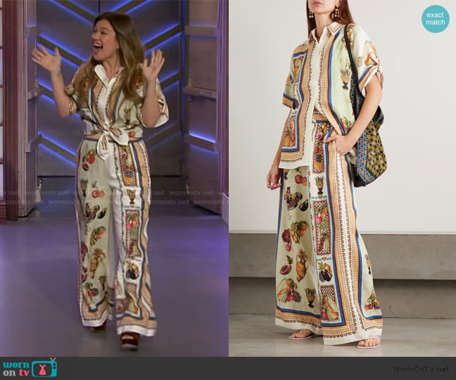Alemais Mercado fruit-print short-sleeve shirt worn by Kelly Clarkson on The Kelly Clarkson Show