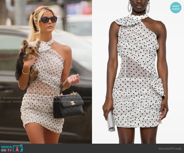 Emma’s white polka dot mini dress on Selling Sunset