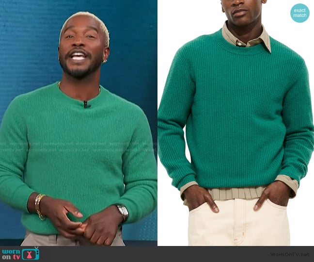 Alex Mill Crewneck Cashmere Sweater worn by Scott Evans on Access Hollywood