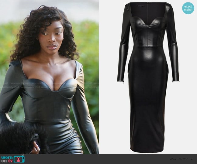 Alex Perry Blade sweetheart midi dress worn by Chelsea Lazkani on Selling Sunset