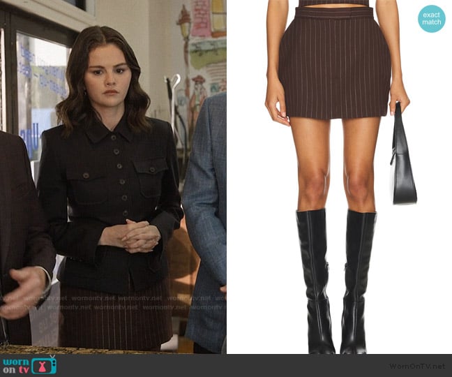 Alex Perry Lurex Pinstripe Mini Skirt worn by Mabel Mora (Selena Gomez) on Only Murders in the Building