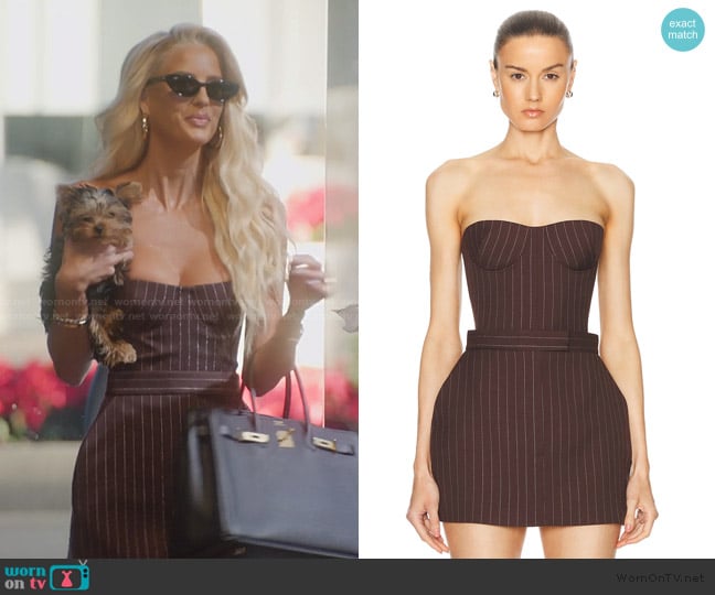 Alex Perry Lurex Pinstripe Strapless Crop Top worn by Emma Hernan on Selling Sunset