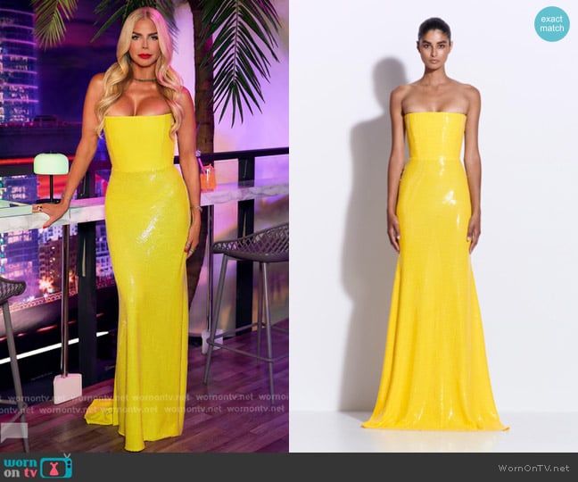 Alex Perry Strapless Gown in Sequin Yellow worn by Alexia Echevarria (Alexia Echevarria) on The Real Housewives of Miami