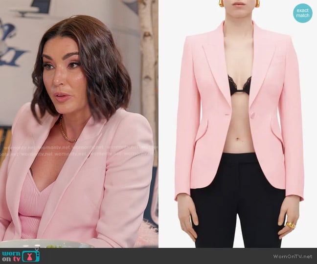 Alexander McQueen Leaf Crepe Jacket in Cherry Blossom Pink worn by Bronwyn Newport on The Real Housewives of Salt Lake City