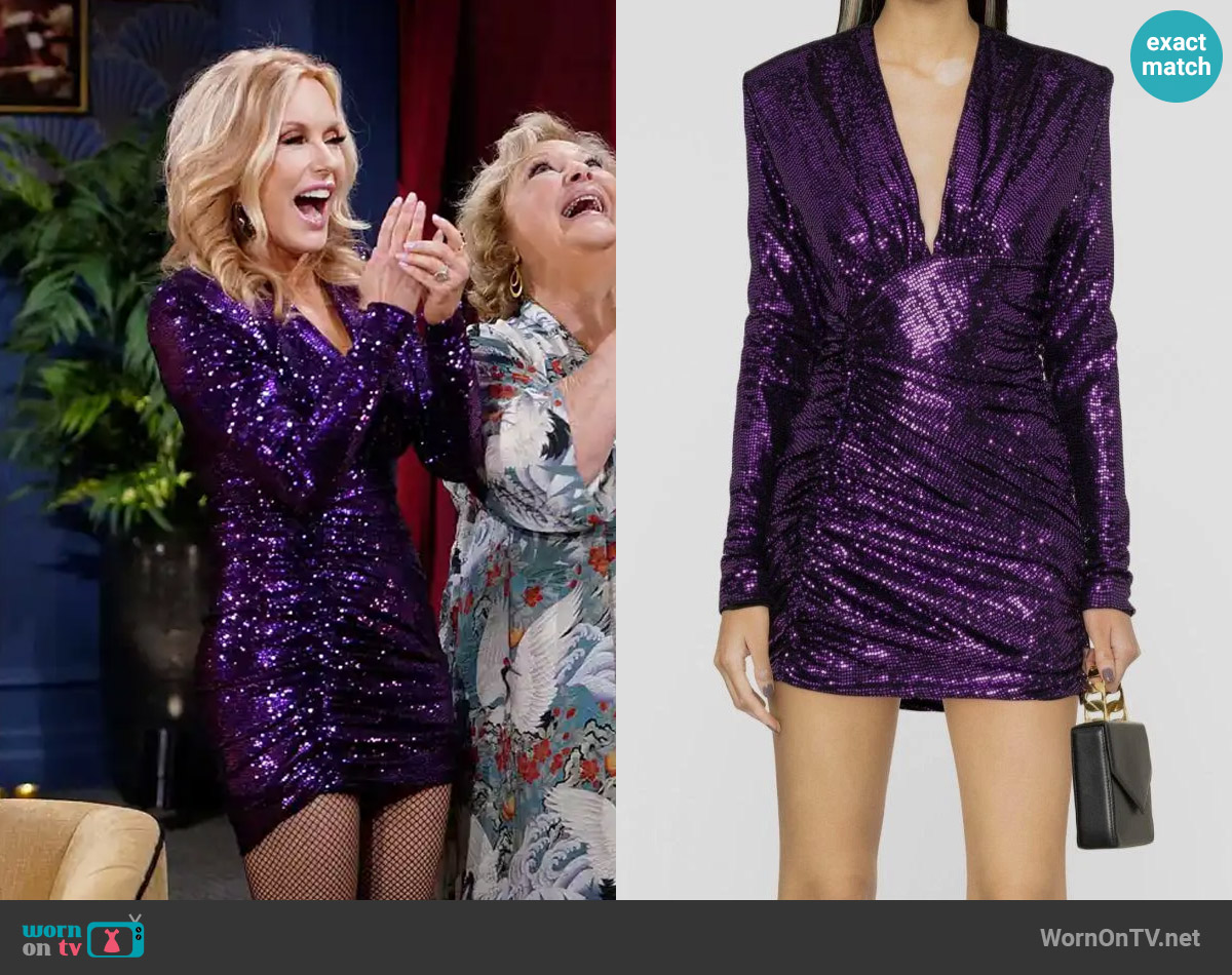 Alexandre Vauthier Purple Ruched Sequin Mini Dress worn by Lauren Fenmore (Tracey Bregman) on The Young and the Restless