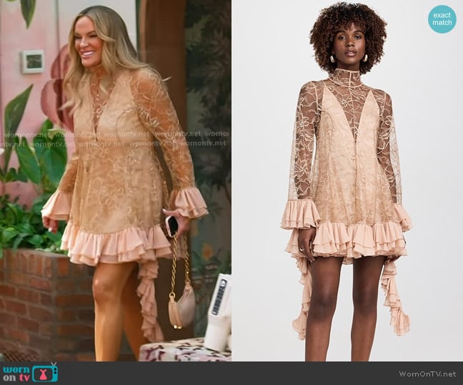 Alexis Aliya Short Dress in Fawn worn by Heather Gay on The Real Housewives of Salt Lake City