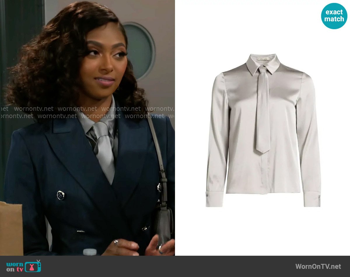 Alice + Olivia Brady Self-Tie Button-Front Blouse worn by Kat Richardson (Colby Muhammad) on Beyond the Gates