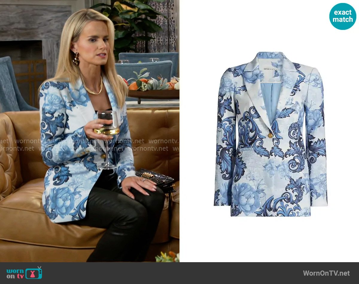 Alice + Olivia Breann Blazer in Scroll Symphony worn by Vanessa McBride (Lauren Buglioli) on Beyond the Gates