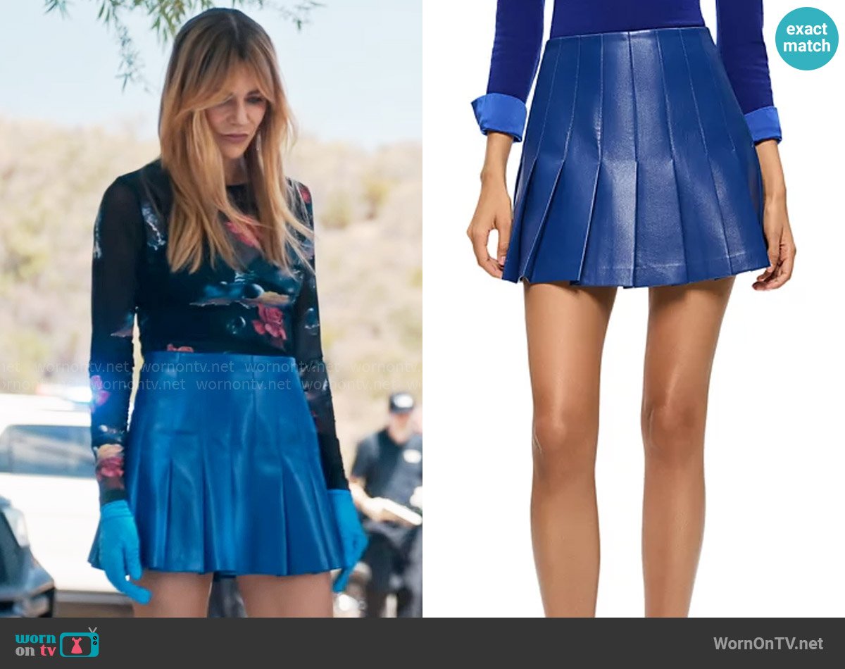 Alice + Olivia Carter Faux Leather Mini Skirt worn by Morgan Gillory (Kaitlin Olson) on High Potential
