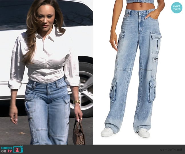 Alice + Olivia Cay Baggy Denim Cargo Pants worn by Ashley Darby on The Real Housewives of Potomac