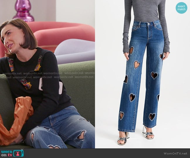 Alice + Olivia Cay Embellished Jeans worn by Bronwyn Newport on The Real Housewives of Salt Lake City