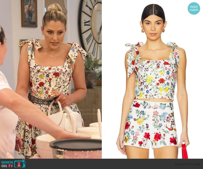 Alice + Olivia Clara Bow Strap Bustier worn by Gina Kirschenheiter on The Real Housewives of Orange County