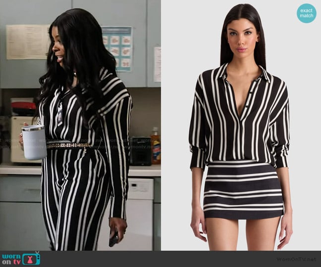 Alice + Olivia Dimitra Oversized Button Down worn by Ava Coleman (Janelle James) on Abbott Elementary