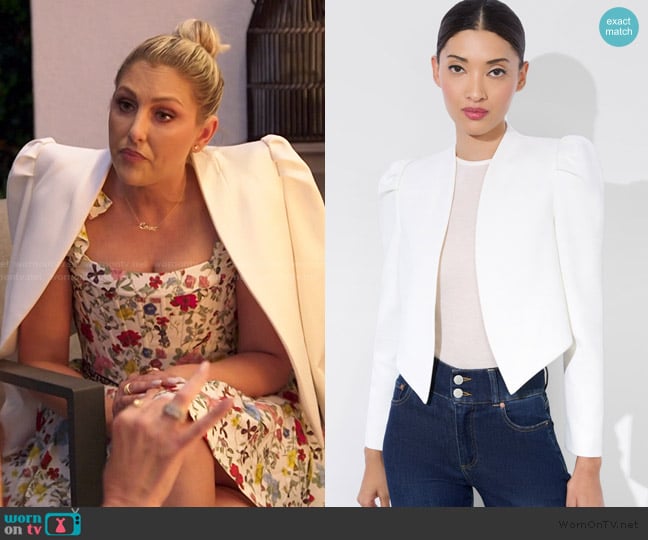 Alice + Olivia Harvey Puff Sleeve Jacket worn by Gina Kirschenheiter on The Real Housewives of Orange County