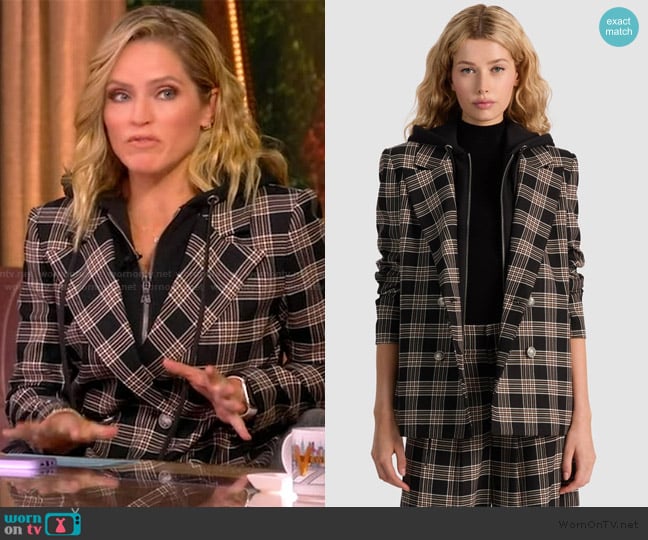 Alice + Olivia Jordan Plaid Removable Hoodie Blazer worn by Sara Haines on The View