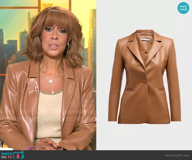 Alice + Olivia Macey Leather Blazer worn by Gayle King on CBS Mornings