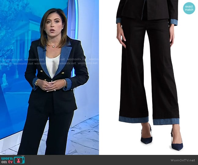 Alice + Olivia Narin Button-Front Wide-Leg Crop Pants in Black Liana Blue worn by Chloe Melas on Today