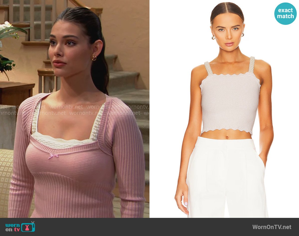 Alice + Olivia Sid Texture Tank with Pearls worn by Electra Forrester (Laneya Grace) on The Bold and the Beautiful