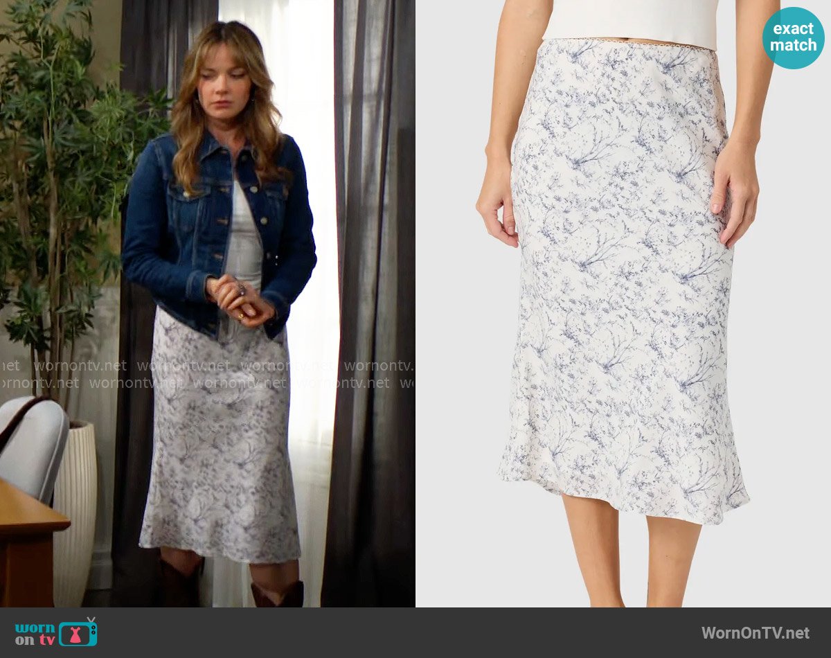 All In Favor Floral Bias Cut Midi Skirt worn by Tessa Porter (Cait Fairbanks) on The Young and the Restless