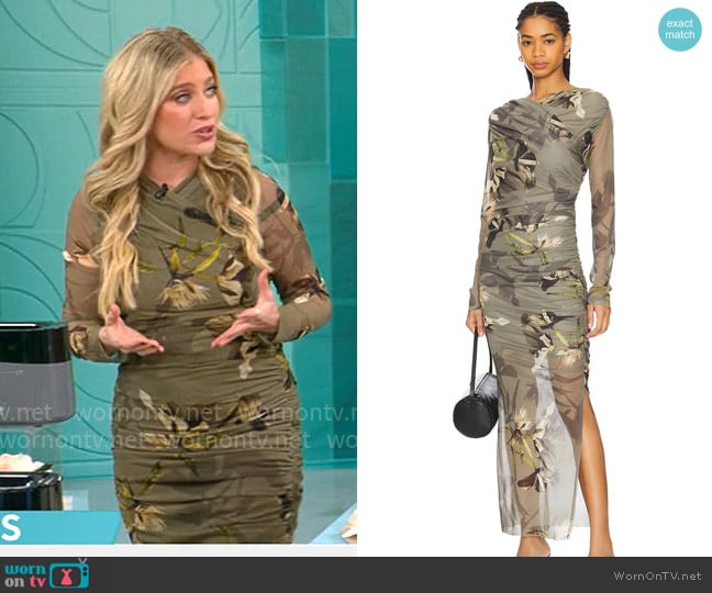 All Saints Hanako Mesh Dress in Emerge Olive Green worn by Ashley Bellman on CBS Mornings