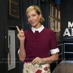 Allison Janney’s burgundy short sleeve sweater and floral skirt on Good Morning America