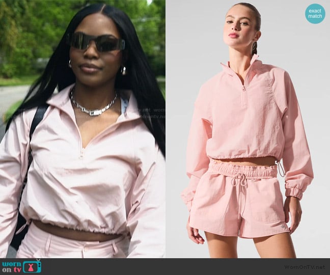 Alo Cropped 1/4 Zip Alumni Pullover worn by Keiarna Stewart on The Real Housewives of Potomac