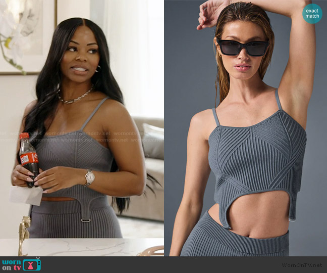 Alo Denim Knit Garter Tank worn by Keiarna Stewart on The Real Housewives of Potomac