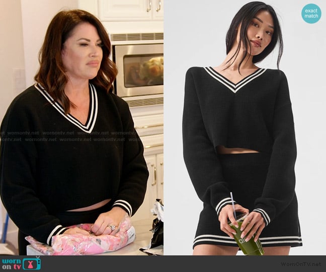 Alo Tennis Club Sweater Knit V-Neck Pullover worn by Emily Simpson on The Real Housewives of Orange County
