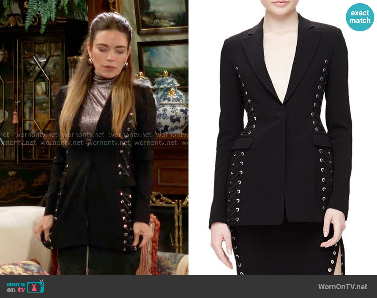 Altuzarra Merrie Lace-up Blazer worn by Victoria Newman (Amelia Heinle) on The Young and the Restless