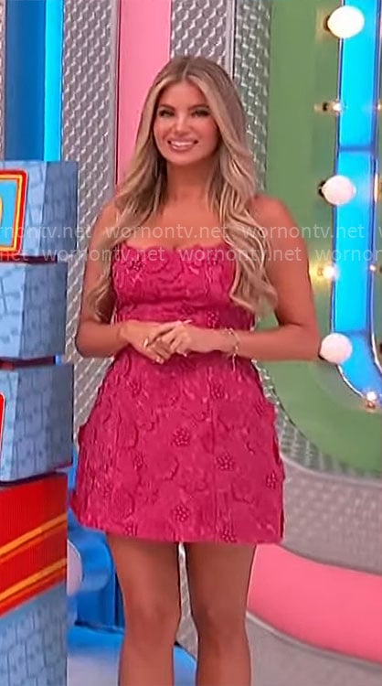 Amber's pink floral applique mini dress on The Price is Right