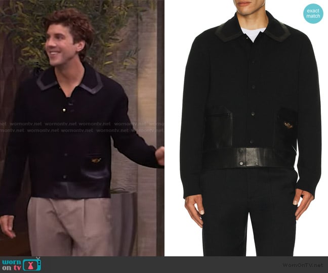 Amiri Leather Patch MA Cardigan worn by Lukas Gage on Live with Kelly and Mark