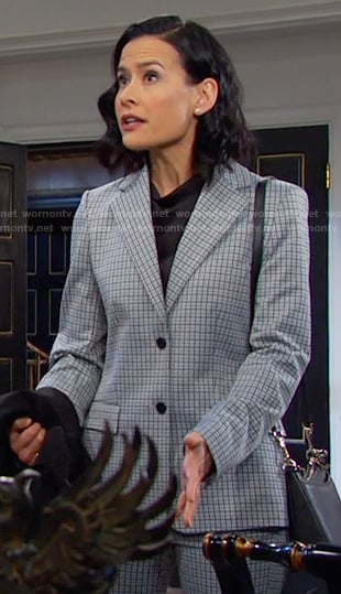 Amy's blue check blazer and pants on Days of our Lives