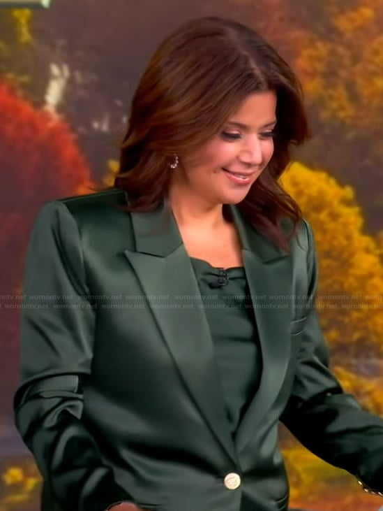 Ana's green satin blazer and pants on The View