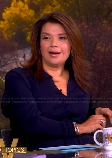 Ana's navy drape dress on The View