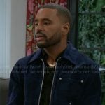 Andre’s navy blue suede jacket on Beyond the Gates