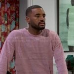 Andre’s pink textured stripe sweater on Beyond the Gates