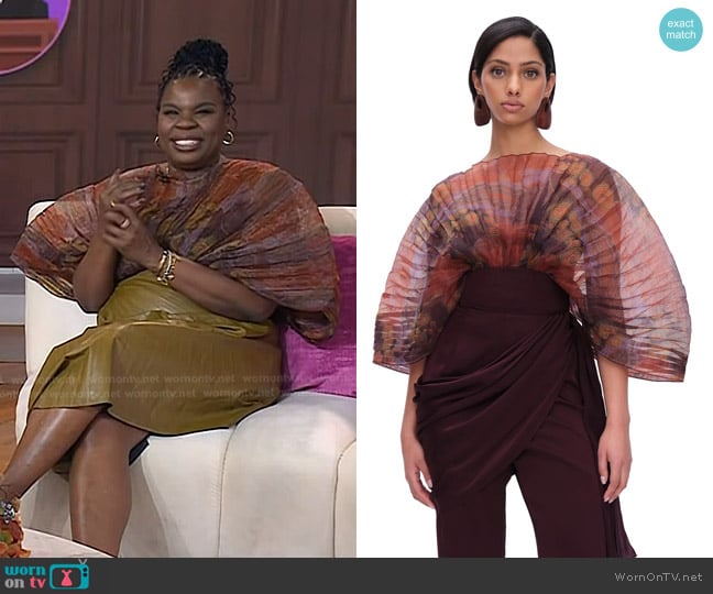Andrea Iyamah Sombra Puff Sleeve Bodysuit in  Kava Print worn by Leslie Jones on Today