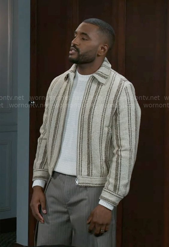 Andre's striped knit jacket on Beyond the Gates