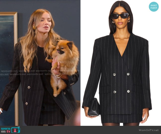 Alanna’s black pinstripe blazer on Selling Sunset