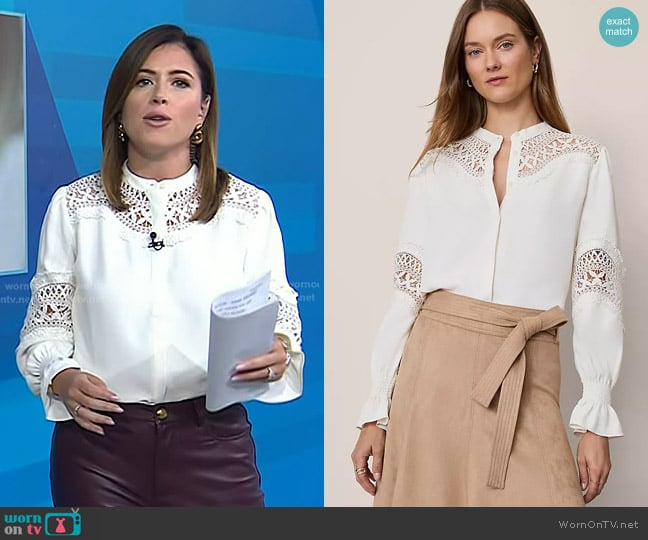 Ann Taylor Lace Trim Blouse in Winter White worn by Chloe Melas on Today