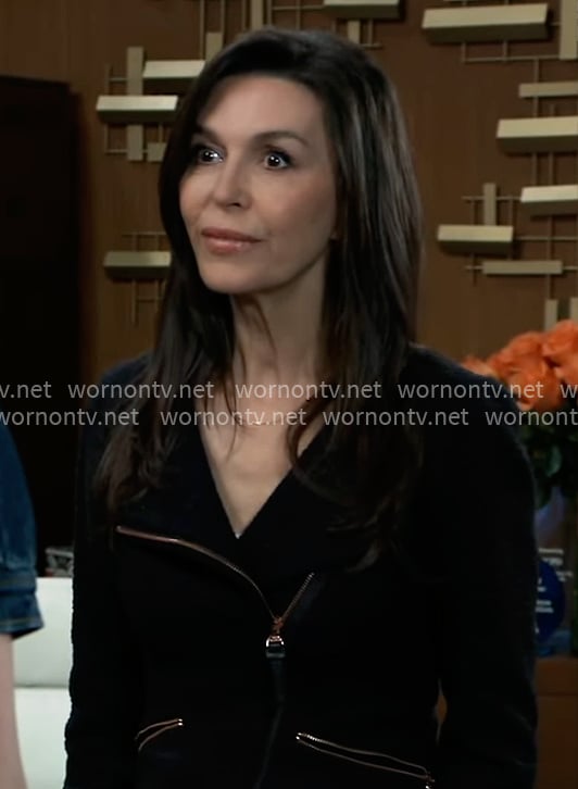 Anna’s black moto jacket on General Hospital