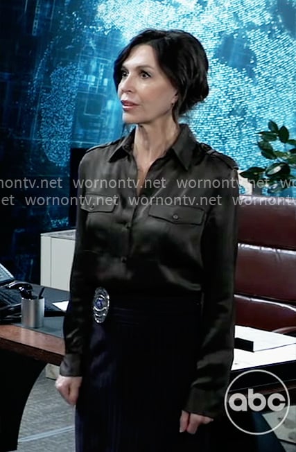 Anna's dark green satin shirt on General Hospital