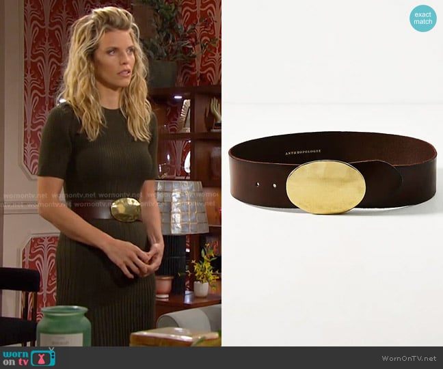 Anthropologie Hip Icon Leather Belt in brown worn by Catherina Greene (AnnaLynne McCord) on Days of our Lives